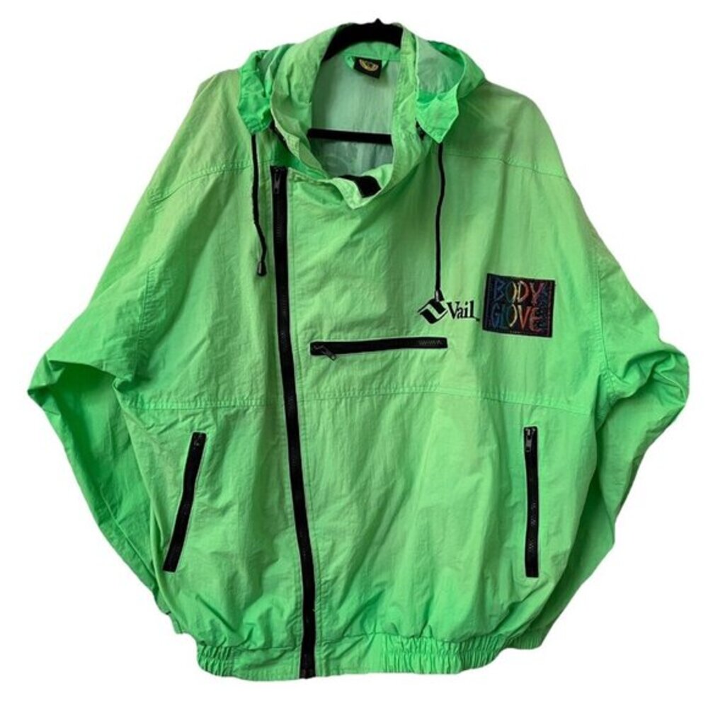 Vintage 1990 Bodyglove‎ Windbreaker Jacket Mens Green Graphic Hooded Nylon